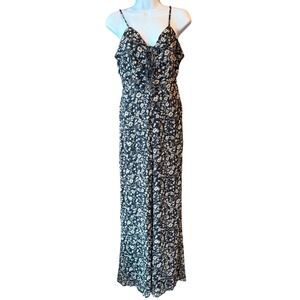 PROMESA‎ Floral Spaghetti Strap Jumpsuit Lace Up Tie Front Black Size Small